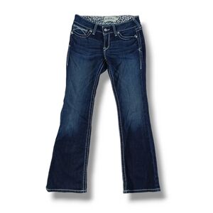Ariat REAL Denim Jeans Lowrise Bootcut Dark Wash Stretch Thick Stitch Size 29S